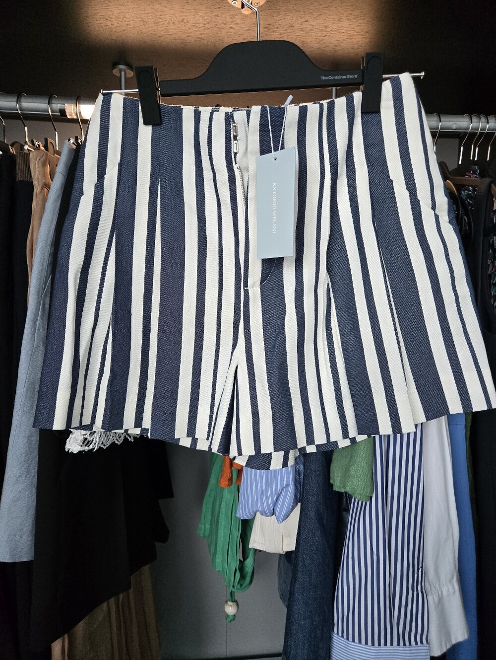 ANTONIO MELANI Navy and White Vertical-Stripe Short